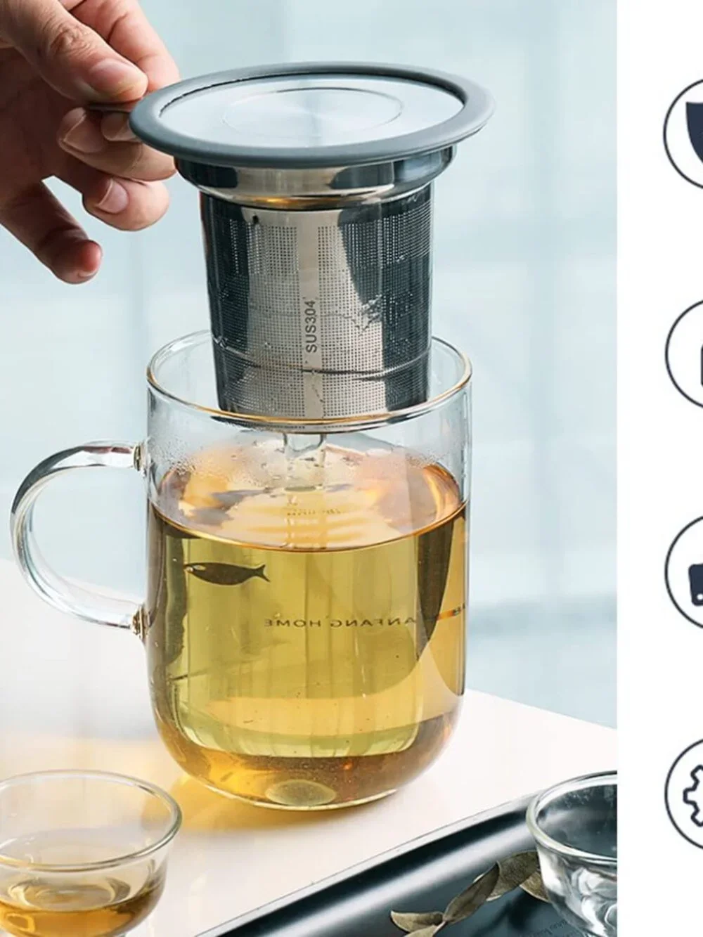 Tea Infuser, Extra Fine Mesh Tea Strainer with Silicone Lid, 304 Stainless Steel